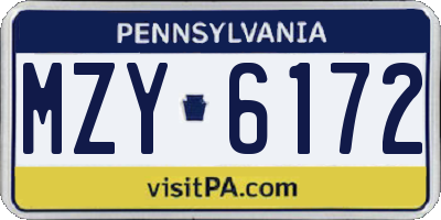 PA license plate MZY6172