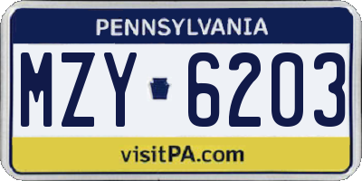 PA license plate MZY6203