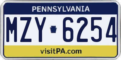 PA license plate MZY6254
