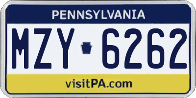 PA license plate MZY6262