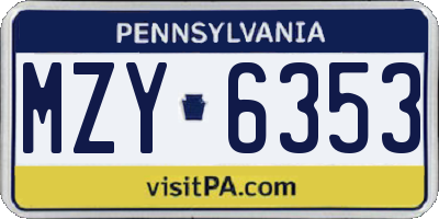 PA license plate MZY6353