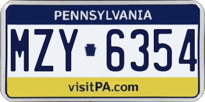 PA license plate MZY6354
