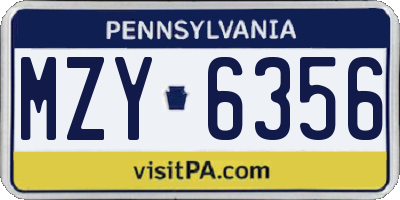 PA license plate MZY6356