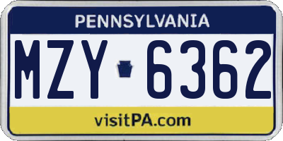 PA license plate MZY6362