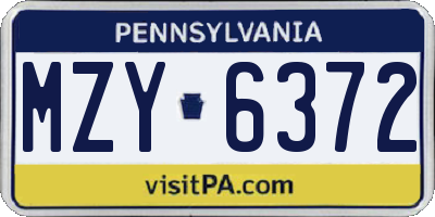 PA license plate MZY6372