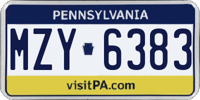PA license plate MZY6383