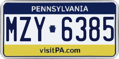 PA license plate MZY6385
