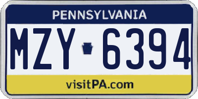 PA license plate MZY6394