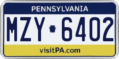 PA license plate MZY6402