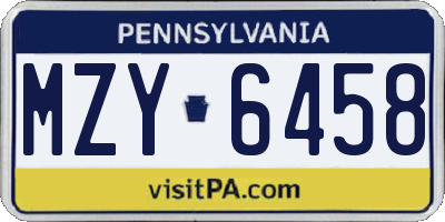 PA license plate MZY6458