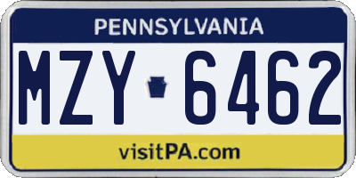 PA license plate MZY6462