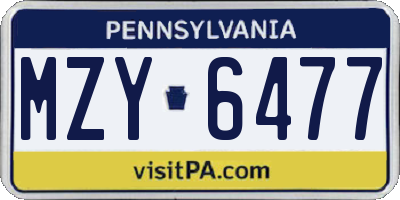 PA license plate MZY6477