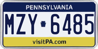 PA license plate MZY6485