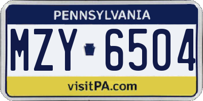PA license plate MZY6504