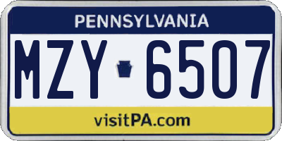 PA license plate MZY6507