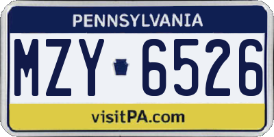 PA license plate MZY6526