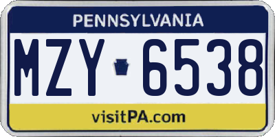 PA license plate MZY6538