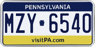 PA license plate MZY6540