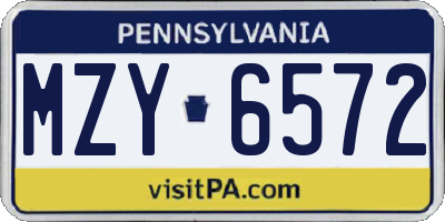PA license plate MZY6572