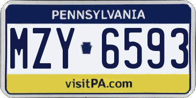 PA license plate MZY6593