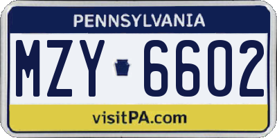 PA license plate MZY6602