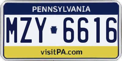 PA license plate MZY6616