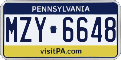 PA license plate MZY6648