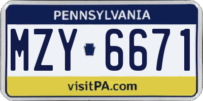 PA license plate MZY6671