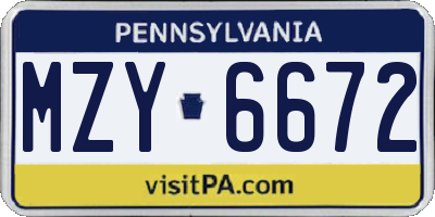 PA license plate MZY6672