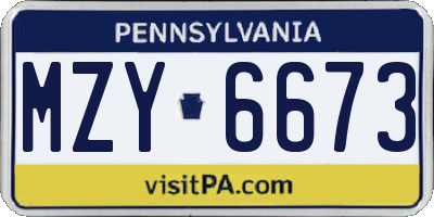 PA license plate MZY6673
