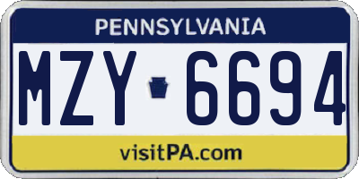PA license plate MZY6694