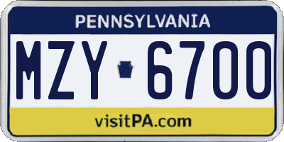 PA license plate MZY6700