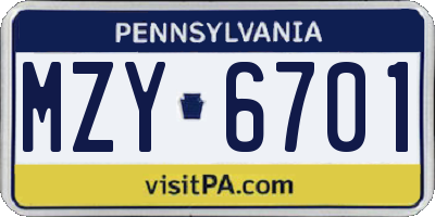 PA license plate MZY6701