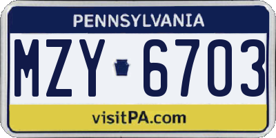 PA license plate MZY6703