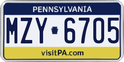 PA license plate MZY6705