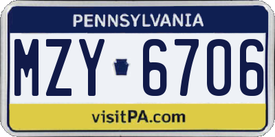 PA license plate MZY6706