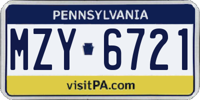 PA license plate MZY6721