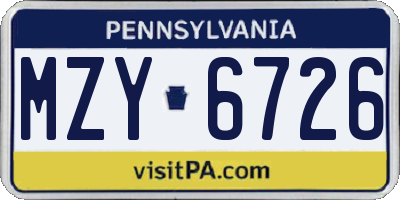 PA license plate MZY6726