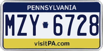 PA license plate MZY6728