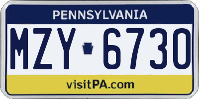 PA license plate MZY6730