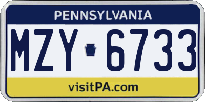 PA license plate MZY6733