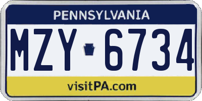PA license plate MZY6734