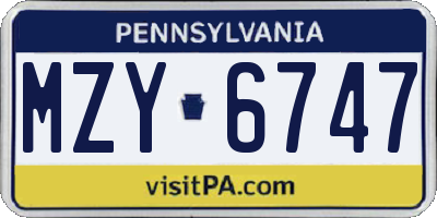 PA license plate MZY6747
