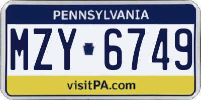 PA license plate MZY6749