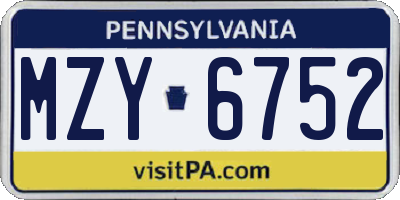 PA license plate MZY6752