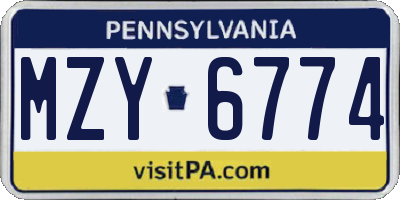 PA license plate MZY6774