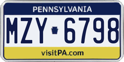 PA license plate MZY6798
