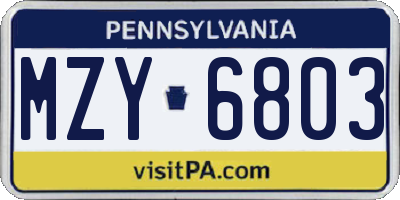 PA license plate MZY6803