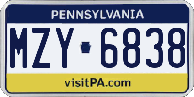 PA license plate MZY6838
