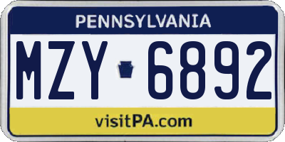 PA license plate MZY6892
